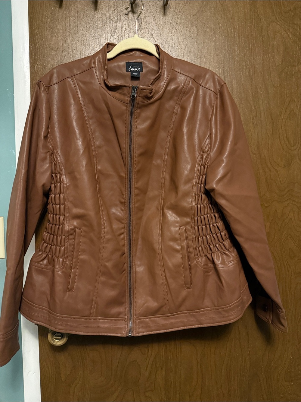 Simply Emma Faux Leather Jacket in Chestnut Brown 2X